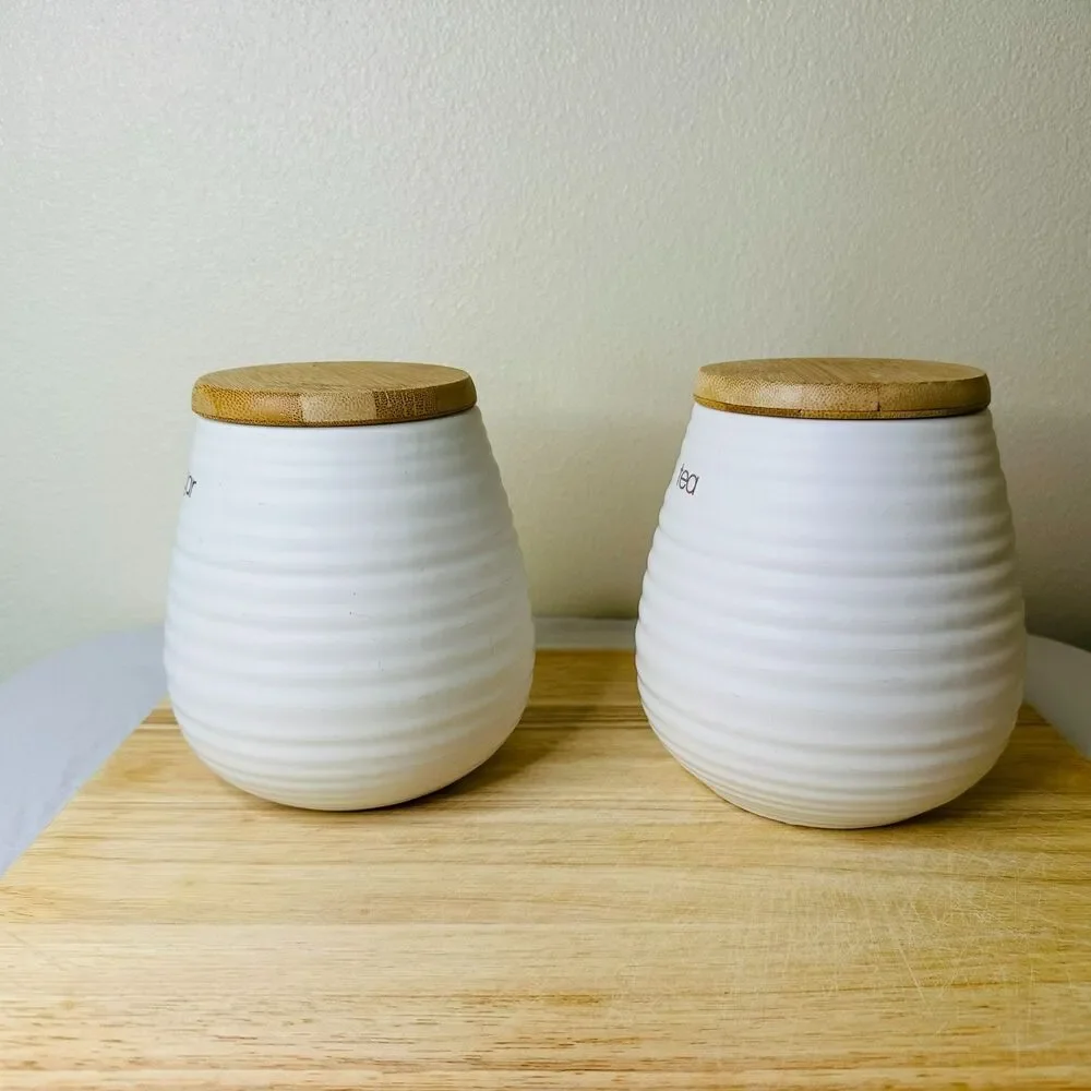 Circo Liquid Lines Ceramic Tea & Sugar Canisters with Bamboo Lids